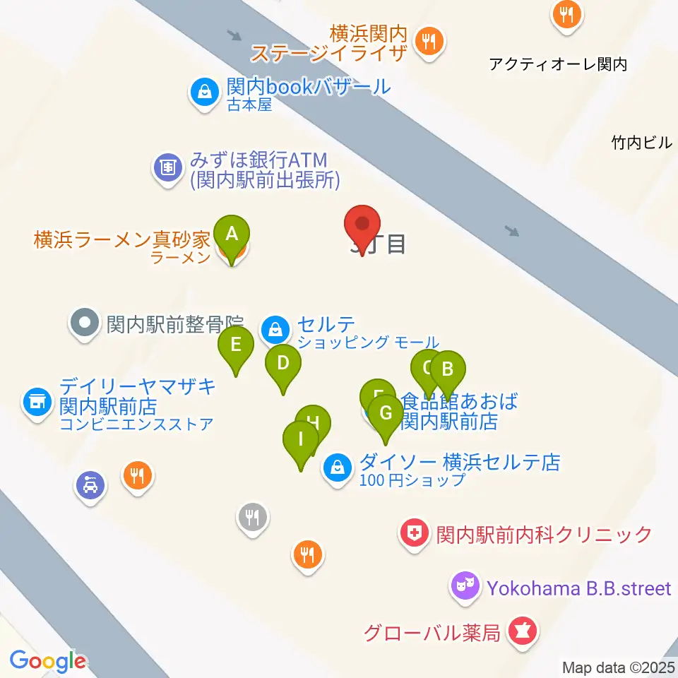 関内ヤンキース周辺のファミレス・ファーストフード一覧地図