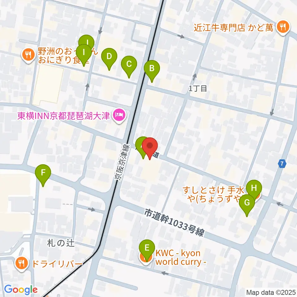 レインボーミュージックスクール周辺のファミレス・ファーストフード一覧地図