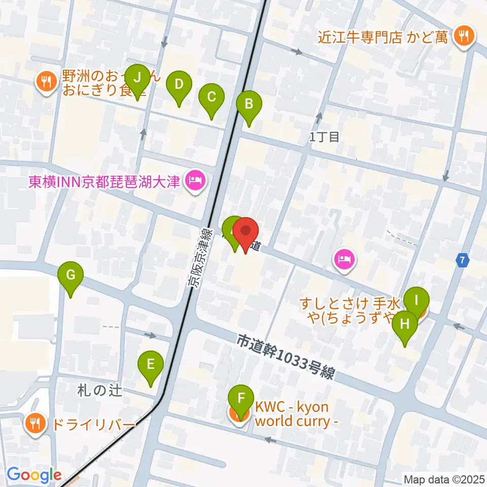 レインボーミュージックスクール周辺のファミレス・ファーストフード一覧地図