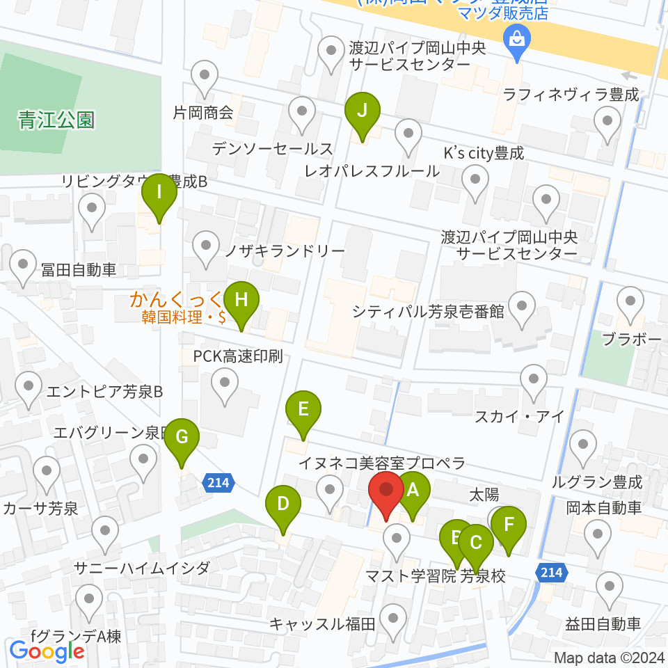 ミュージックセンター岡南 ヤマハミュージック周辺のファミレス・ファーストフード一覧地図