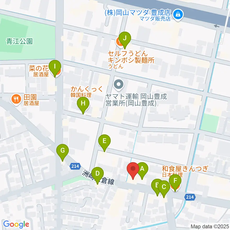 ミュージックセンター岡南 ヤマハミュージック周辺のファミレス・ファーストフード一覧地図
