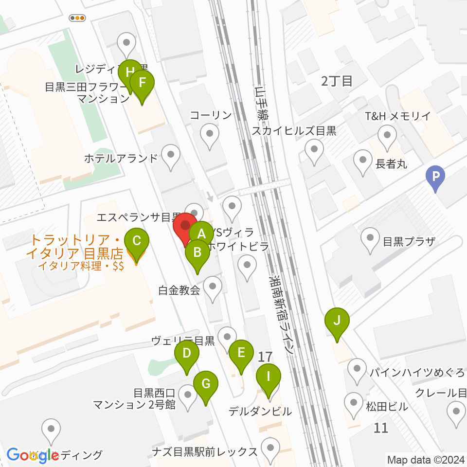 東京倶楽部 目黒店周辺のファミレス・ファーストフード一覧地図