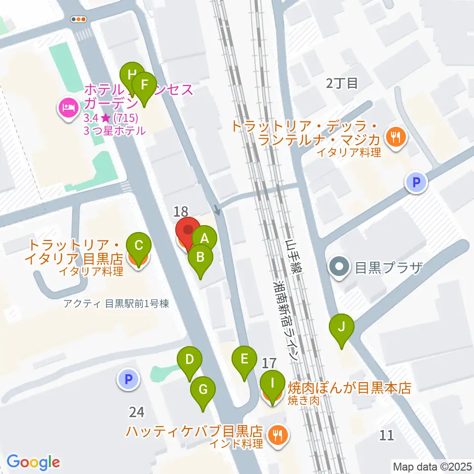 東京倶楽部 目黒店周辺のファミレス・ファーストフード一覧地図