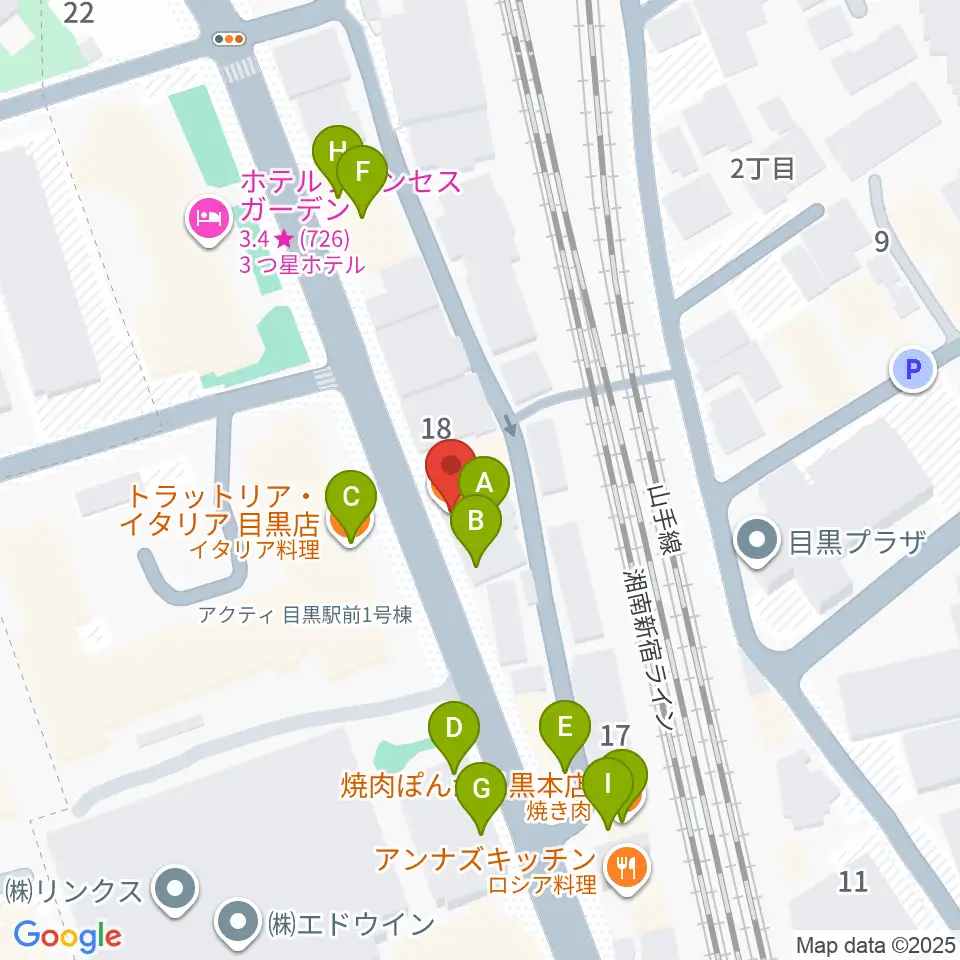 東京倶楽部 目黒店周辺のファミレス・ファーストフード一覧地図