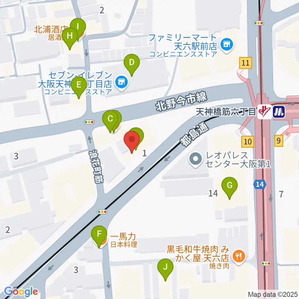 凛ミュージック 天六教室周辺のファミレス・ファーストフード一覧地図