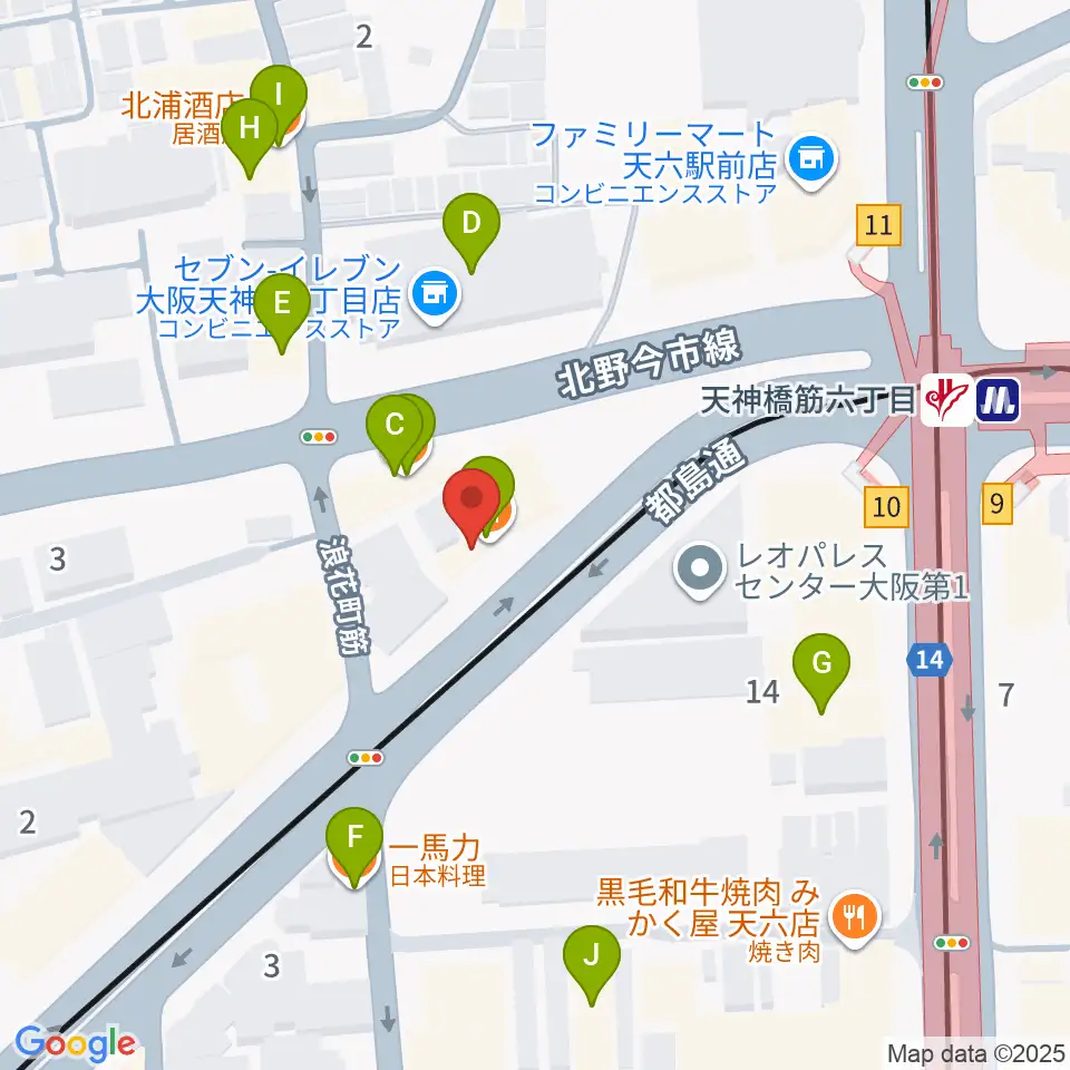 凛ミュージック 天六教室周辺のファミレス・ファーストフード一覧地図