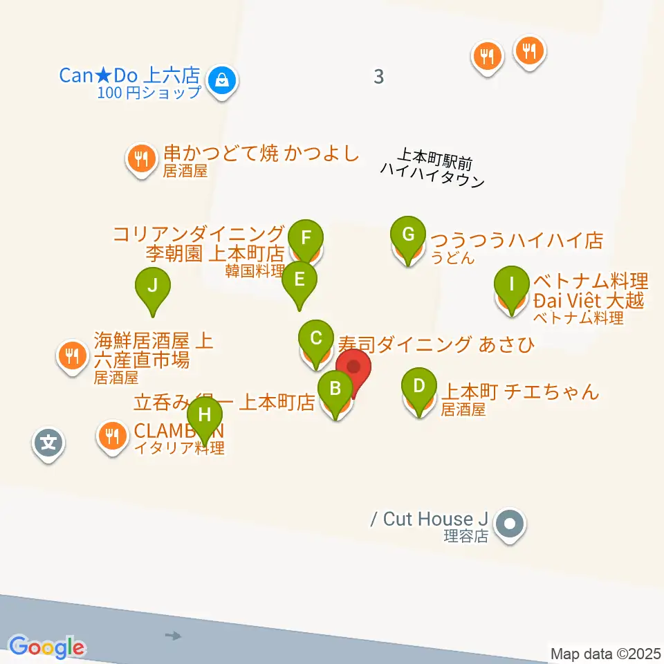 凛ミュージック 上本町ハイハイタウン教室周辺のファミレス・ファーストフード一覧地図