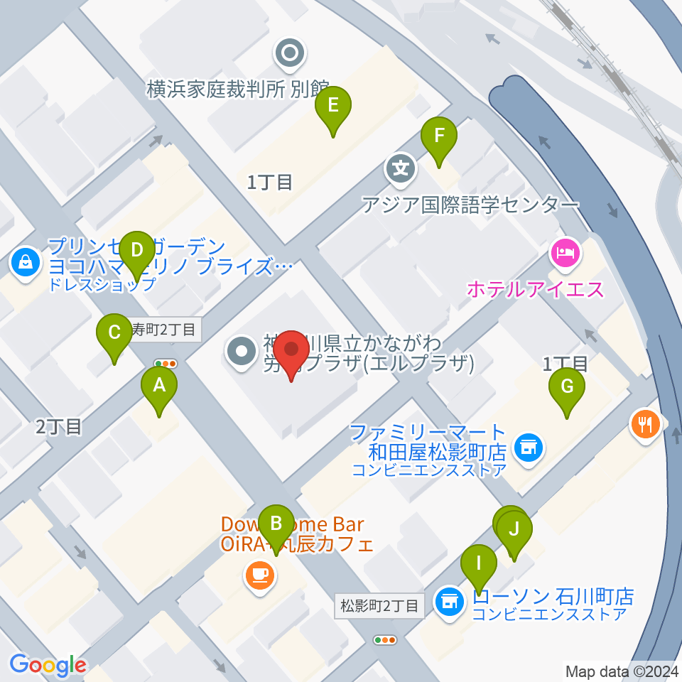 かながわ労働プラザ 音楽スタジオ周辺のファミレス・ファーストフード一覧地図