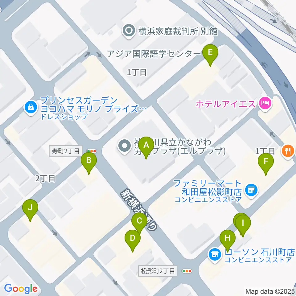 かながわ労働プラザ 音楽スタジオ周辺のファミレス・ファーストフード一覧地図