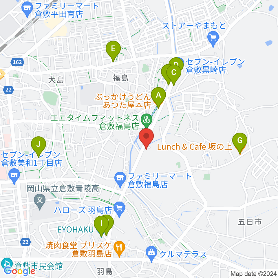 ユニスタイル倉敷 ヤマハミュージック周辺のファミレス・ファーストフード一覧地図