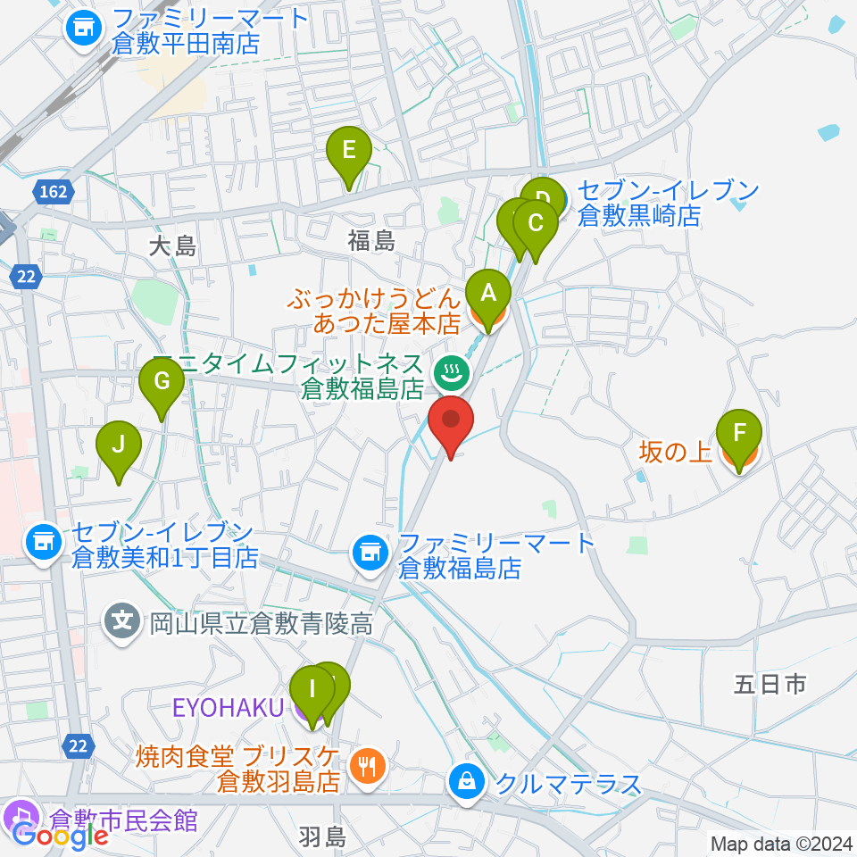 ユニスタイル倉敷 ヤマハミュージック周辺のファミレス・ファーストフード一覧地図