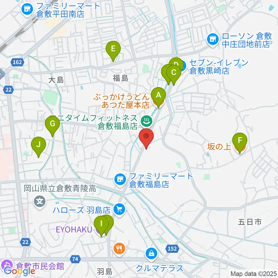 ユニスタイル倉敷 ヤマハミュージック周辺のファミレス・ファーストフード一覧地図