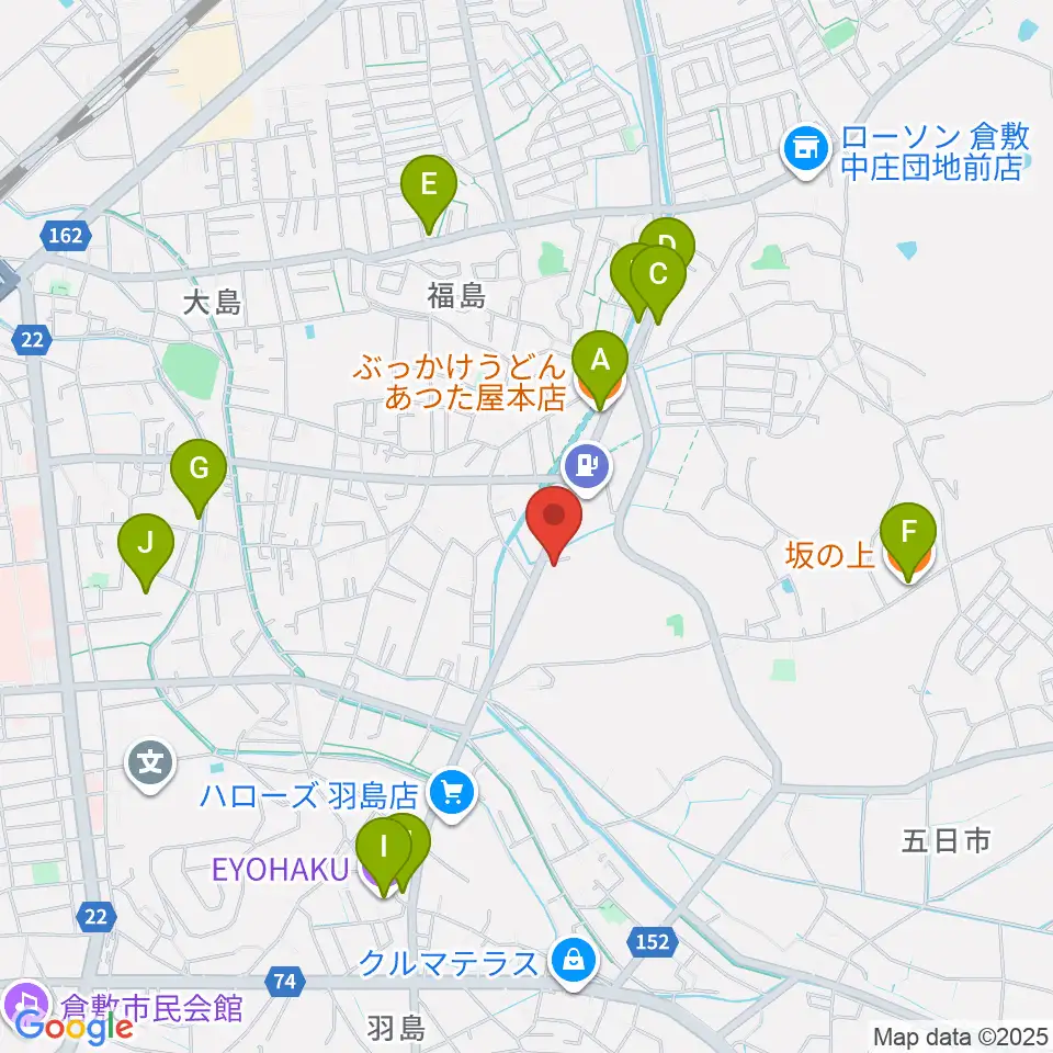 ユニスタイル倉敷 ヤマハミュージック周辺のファミレス・ファーストフード一覧地図