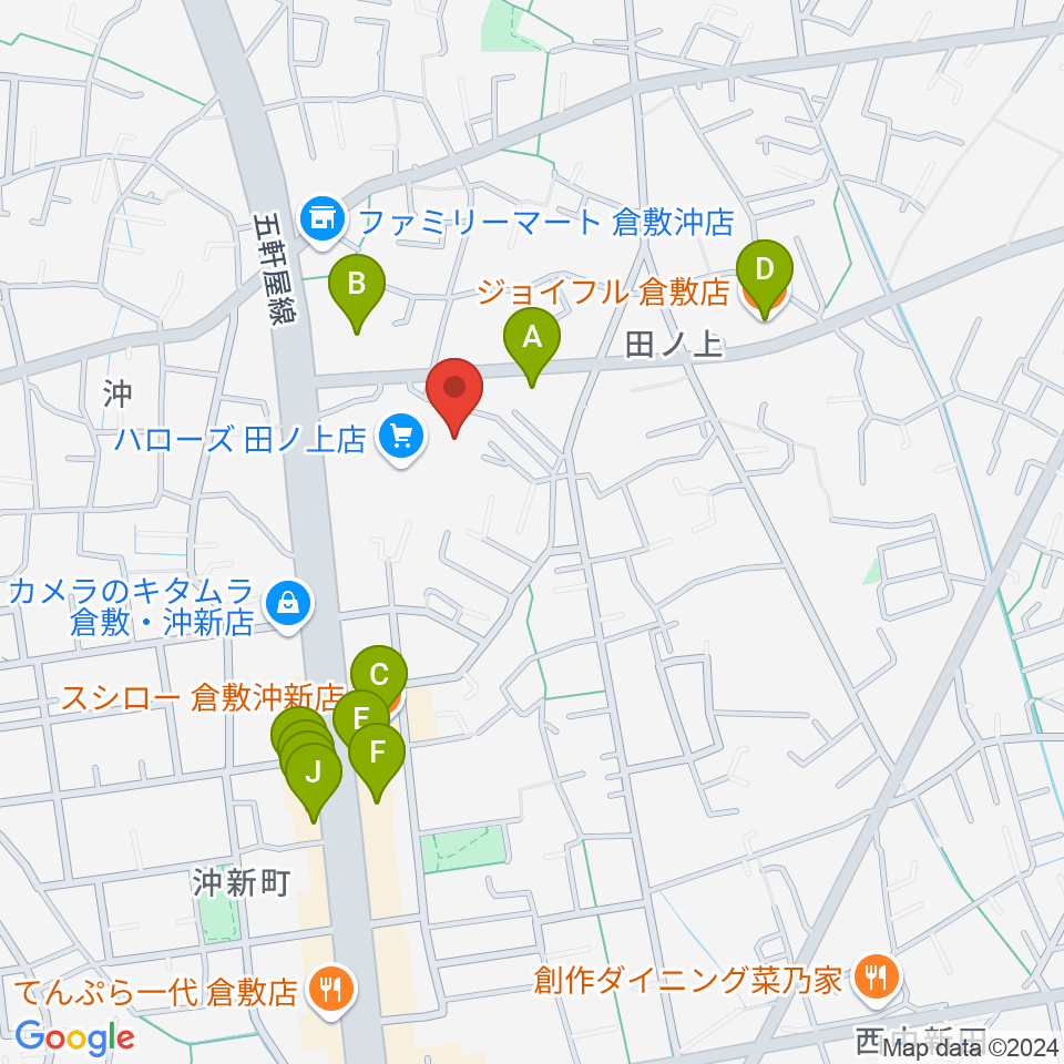 ミュージックアベニュー倉敷 ヤマハミュージック周辺のファミレス・ファーストフード一覧地図