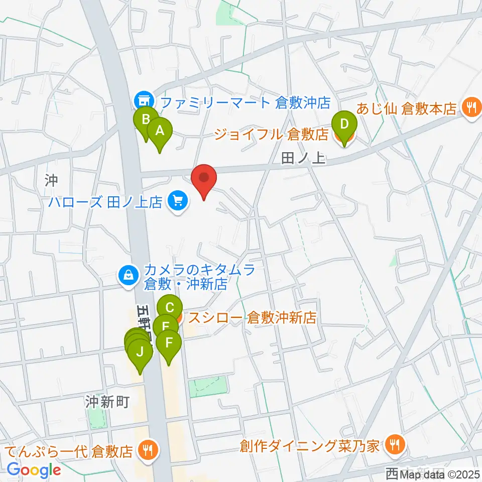 ミュージックアベニュー倉敷 ヤマハミュージック周辺のファミレス・ファーストフード一覧地図