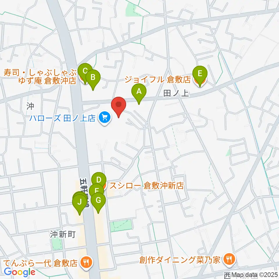 ミュージックアベニュー倉敷 ヤマハミュージック周辺のファミレス・ファーストフード一覧地図