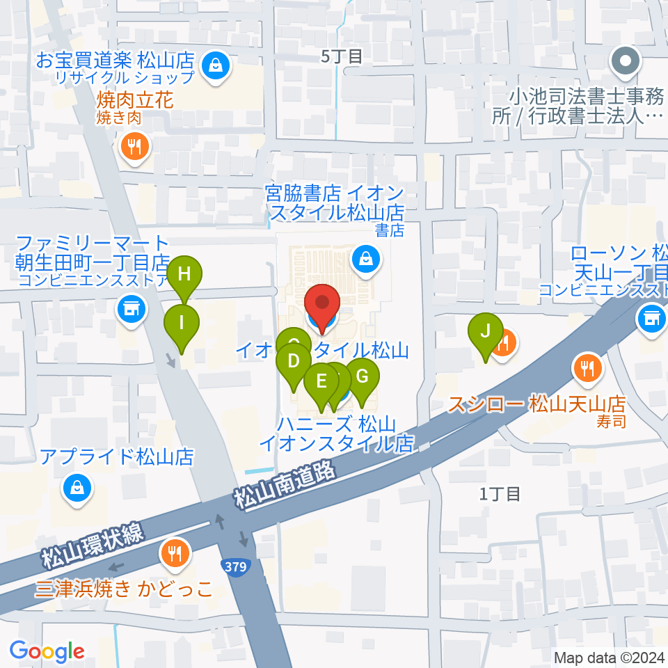 イオンスタイル松山センター ヤマハミュージック周辺のファミレス・ファーストフード一覧地図