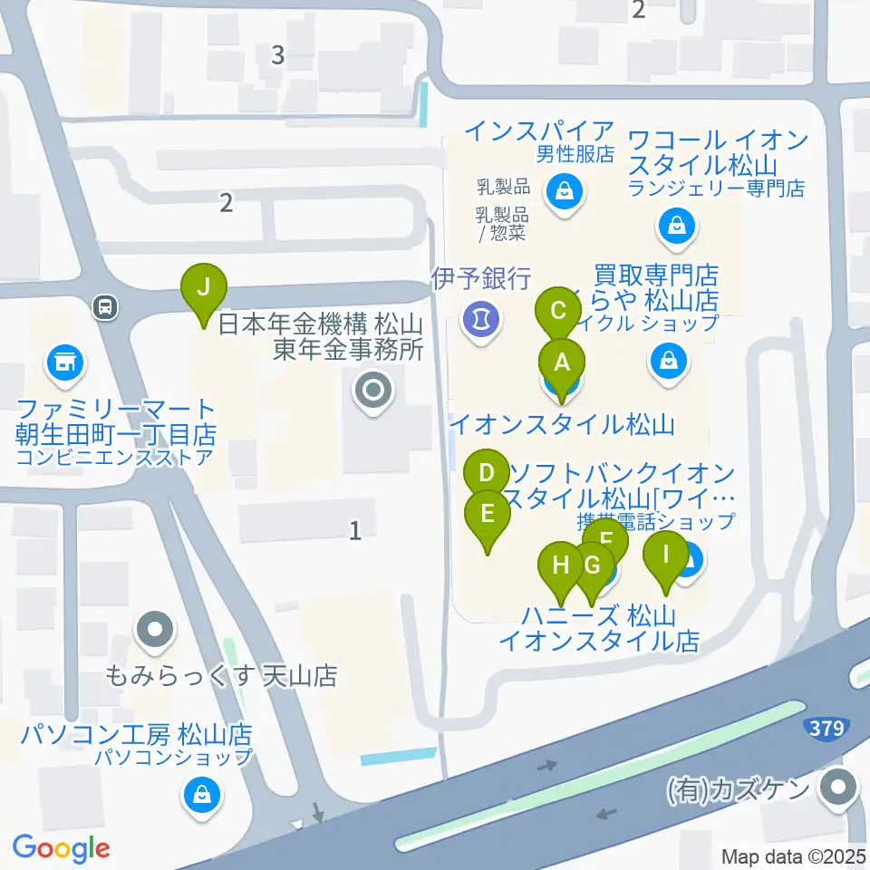 イオンスタイル松山センター ヤマハミュージック周辺のファミレス・ファーストフード一覧地図