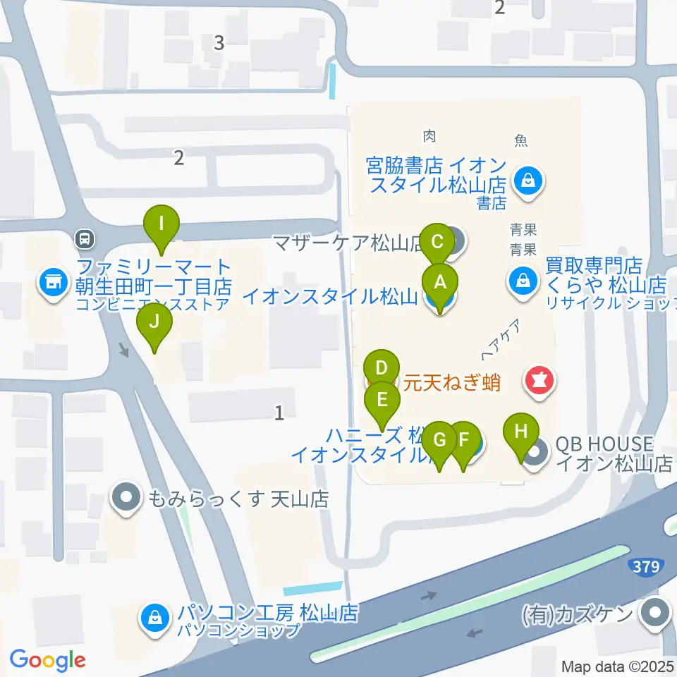 イオンスタイル松山センター ヤマハミュージック周辺のファミレス・ファーストフード一覧地図