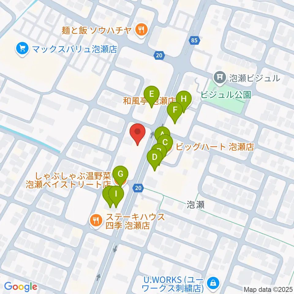 Yumeボーカル教室 沖縄/泡瀬校周辺のファミレス・ファーストフード一覧地図