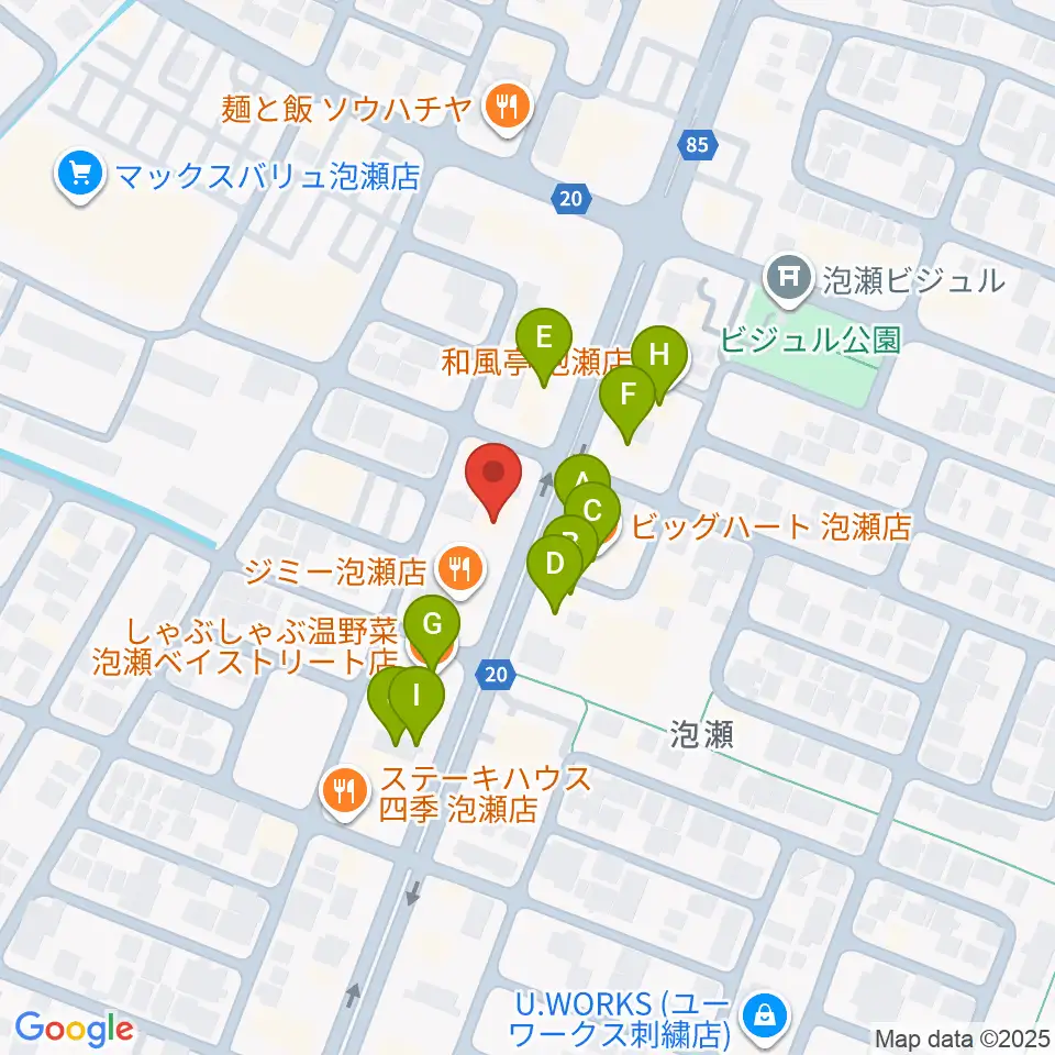 Yumeボーカル教室 沖縄/泡瀬校周辺のファミレス・ファーストフード一覧地図