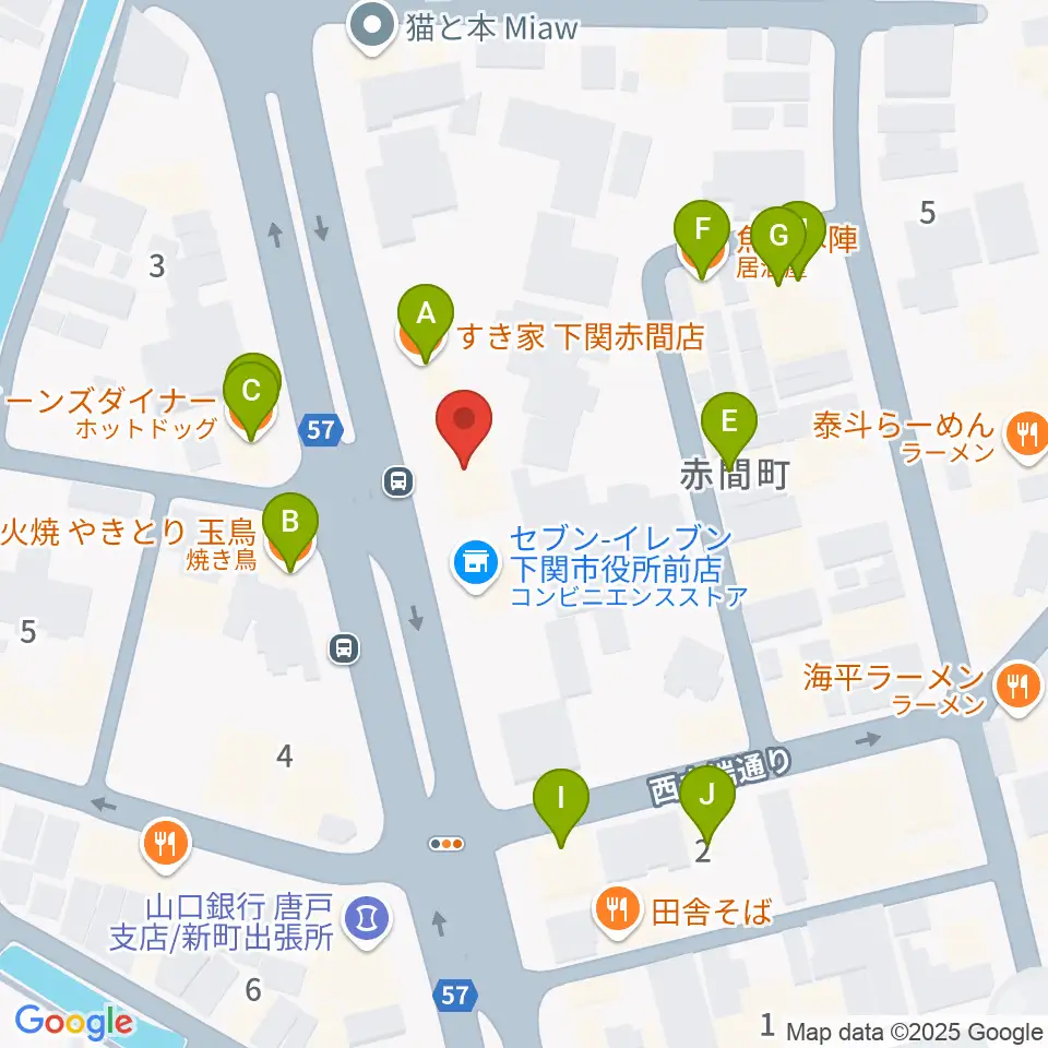 下関十字堂楽器店本店周辺のファミレス・ファーストフード一覧地図