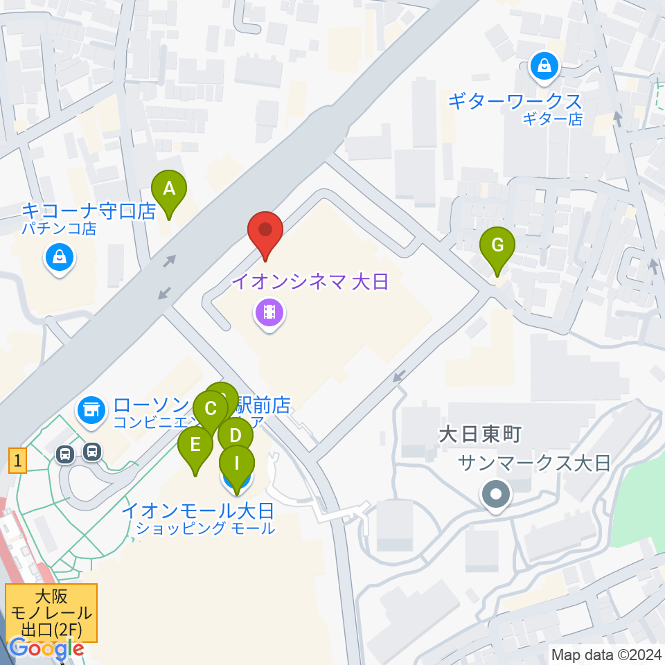 島村楽器 イオンモール大日店 周辺のファミレス・ファーストフード一覧地図