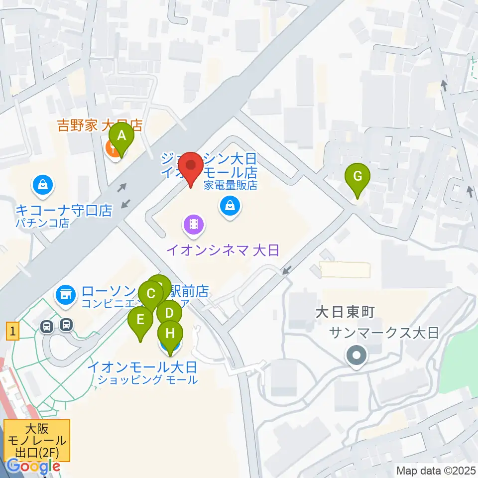 島村楽器 イオンモール大日店 周辺のファミレス・ファーストフード一覧地図