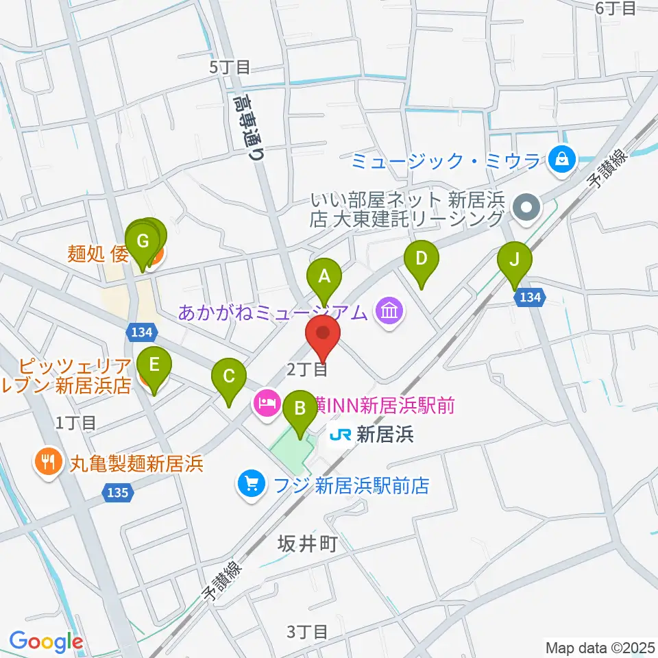 新居浜センター ヤマハミュージック周辺のファミレス・ファーストフード一覧地図