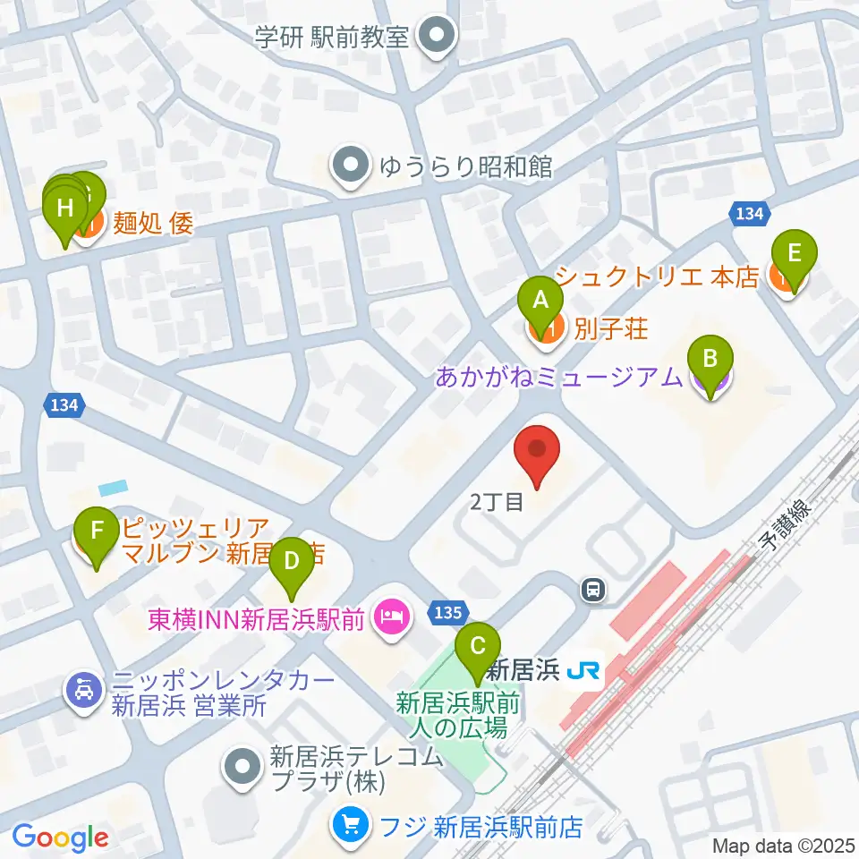 新居浜センター ヤマハミュージック周辺のファミレス・ファーストフード一覧地図