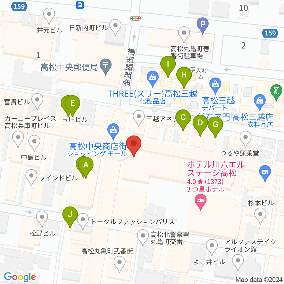 ミュージックアベニュー高松周辺のファミレス・ファーストフード一覧地図