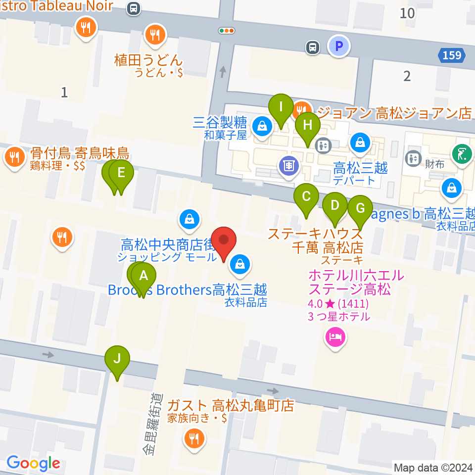 ミュージックアベニュー高松周辺のファミレス・ファーストフード一覧地図