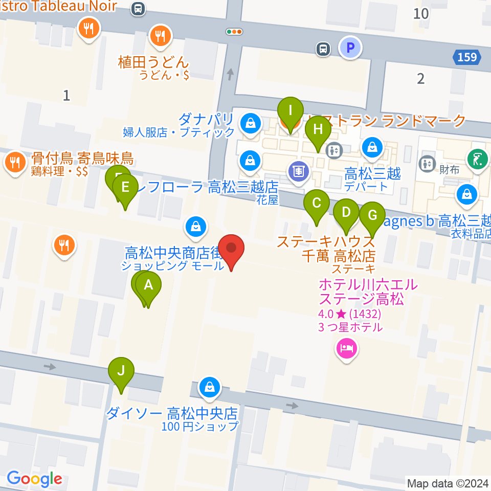 ミュージックアベニュー高松周辺のファミレス・ファーストフード一覧地図