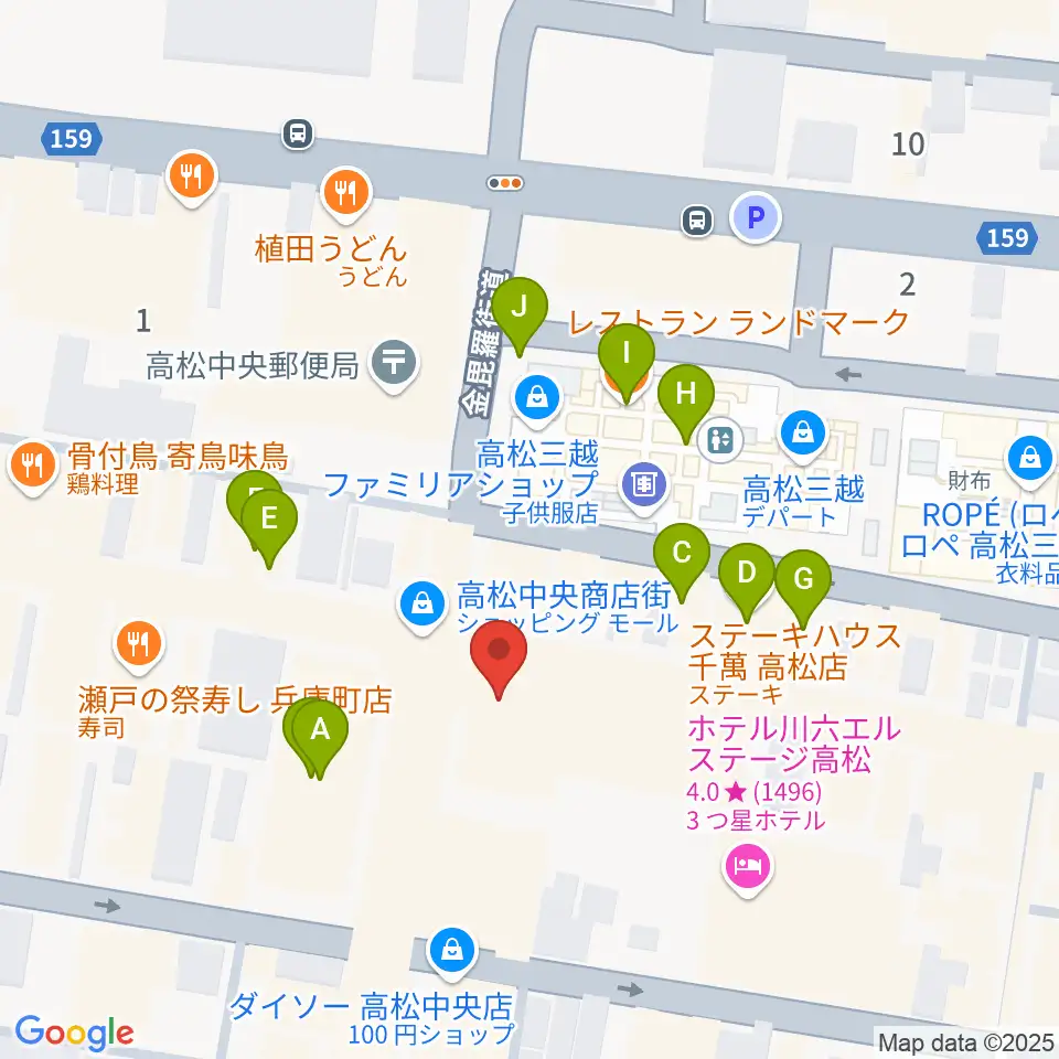 ミュージックアベニュー高松周辺のファミレス・ファーストフード一覧地図