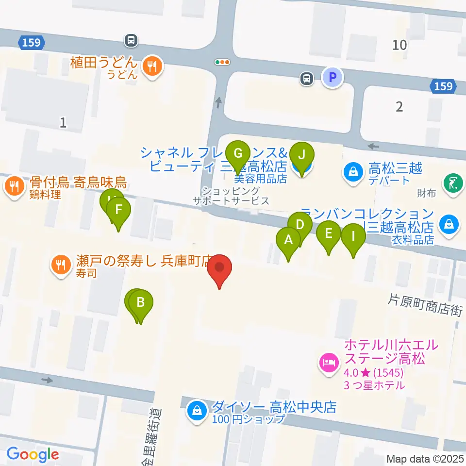 ミュージックアベニュー高松周辺のファミレス・ファーストフード一覧地図