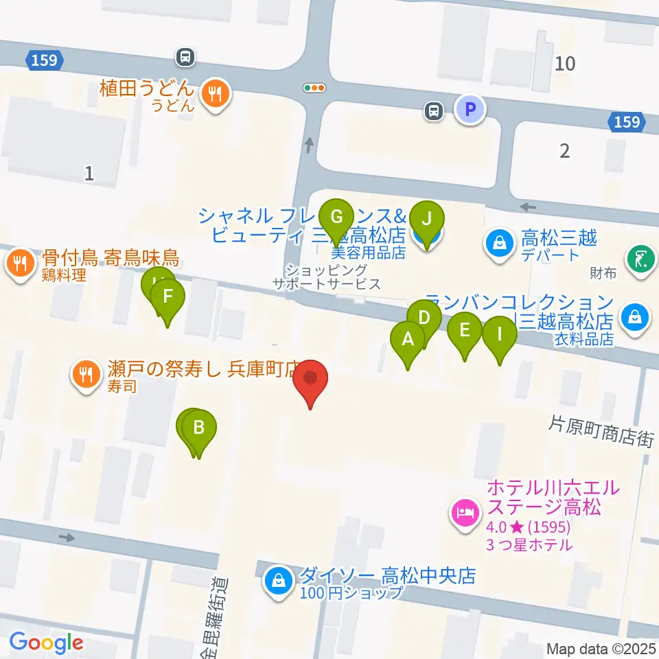 ミュージックアベニュー高松周辺のファミレス・ファーストフード一覧地図