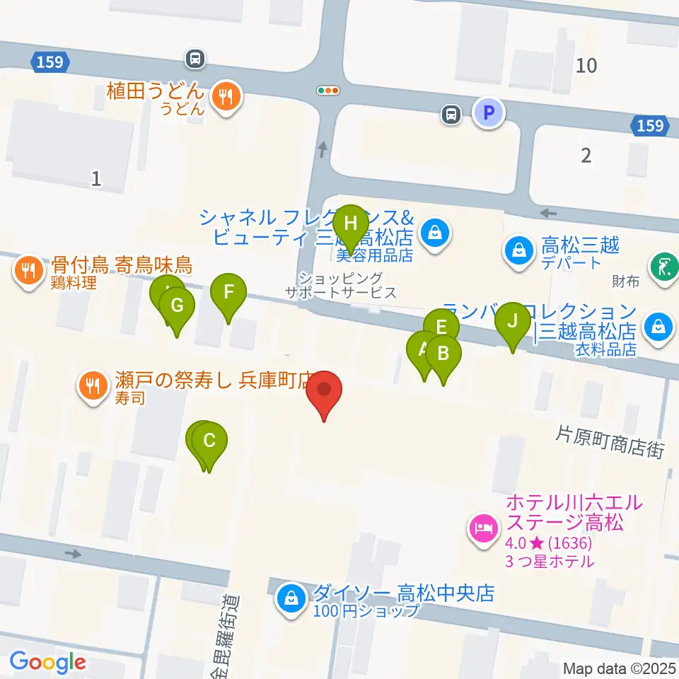 ミュージックアベニュー高松周辺のファミレス・ファーストフード一覧地図