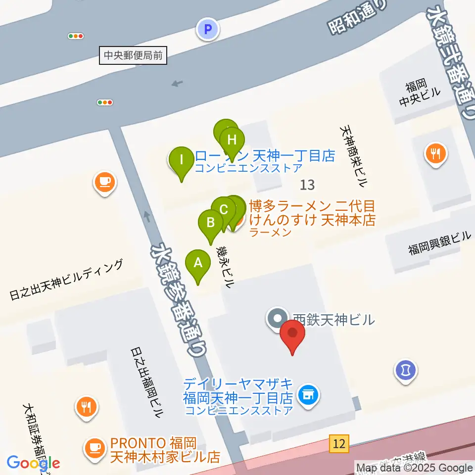 天神センター ヤマハミュージック周辺のファミレス・ファーストフード一覧地図