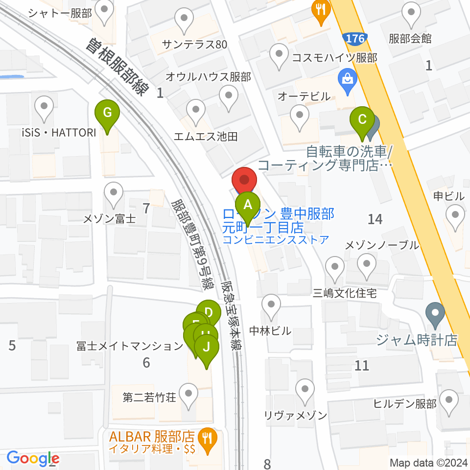 大野ギター音楽院周辺のファミレス・ファーストフード一覧地図