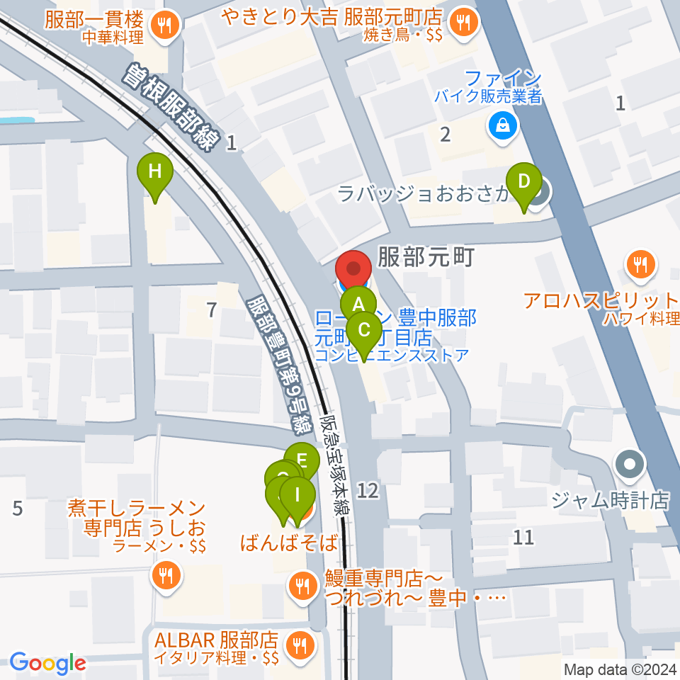 大野ギター音楽院周辺のファミレス・ファーストフード一覧地図