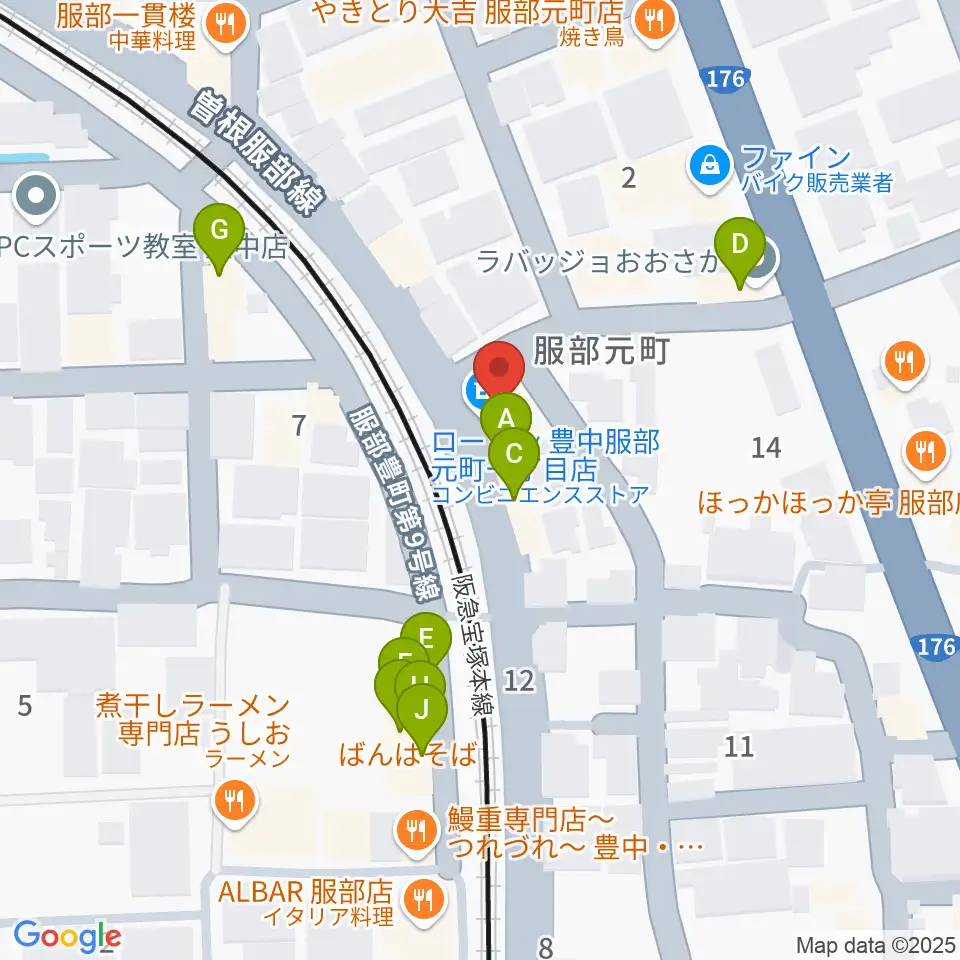 大野ギター音楽院周辺のファミレス・ファーストフード一覧地図