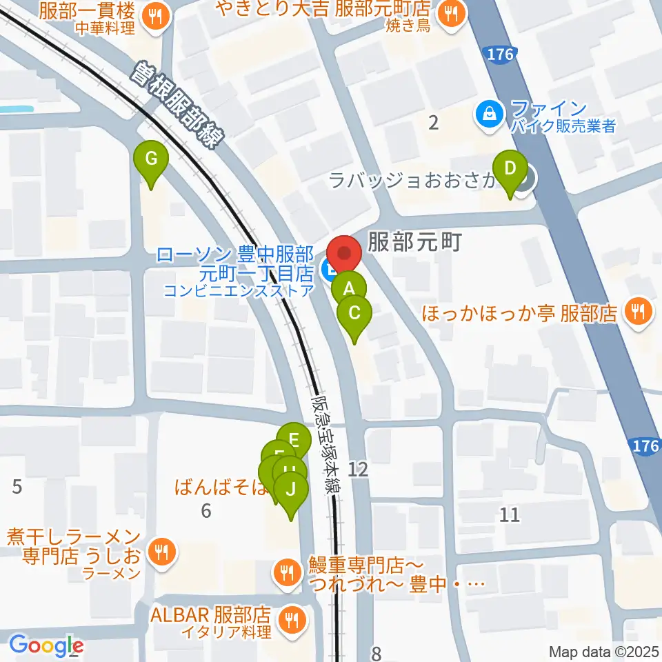 大野ギター音楽院周辺のファミレス・ファーストフード一覧地図