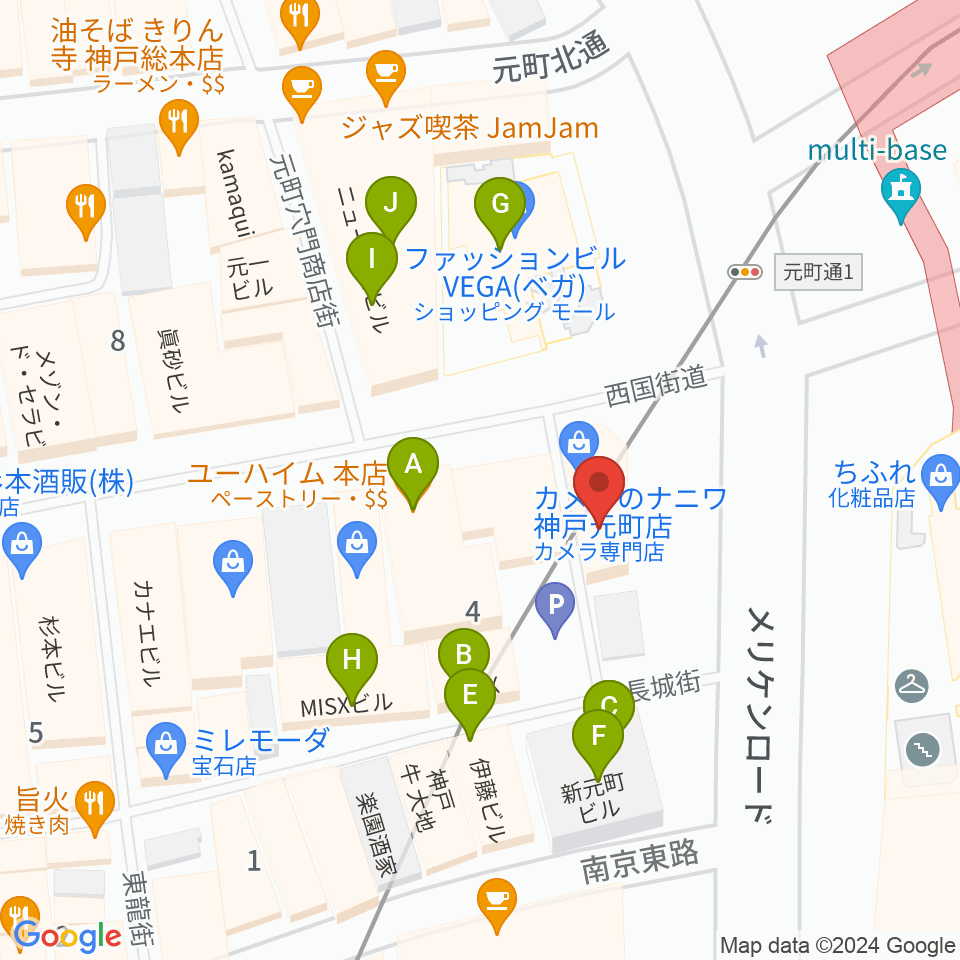 国際楽器周辺のファミレス・ファーストフード一覧地図