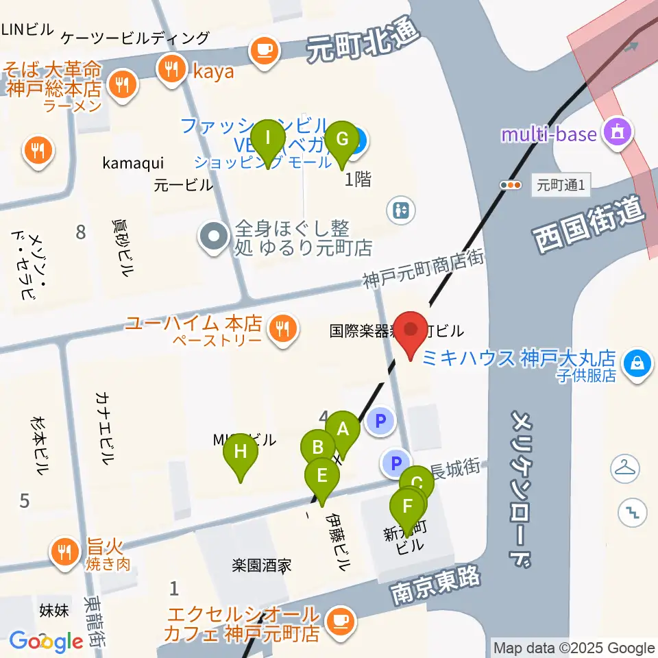 国際楽器周辺のファミレス・ファーストフード一覧地図