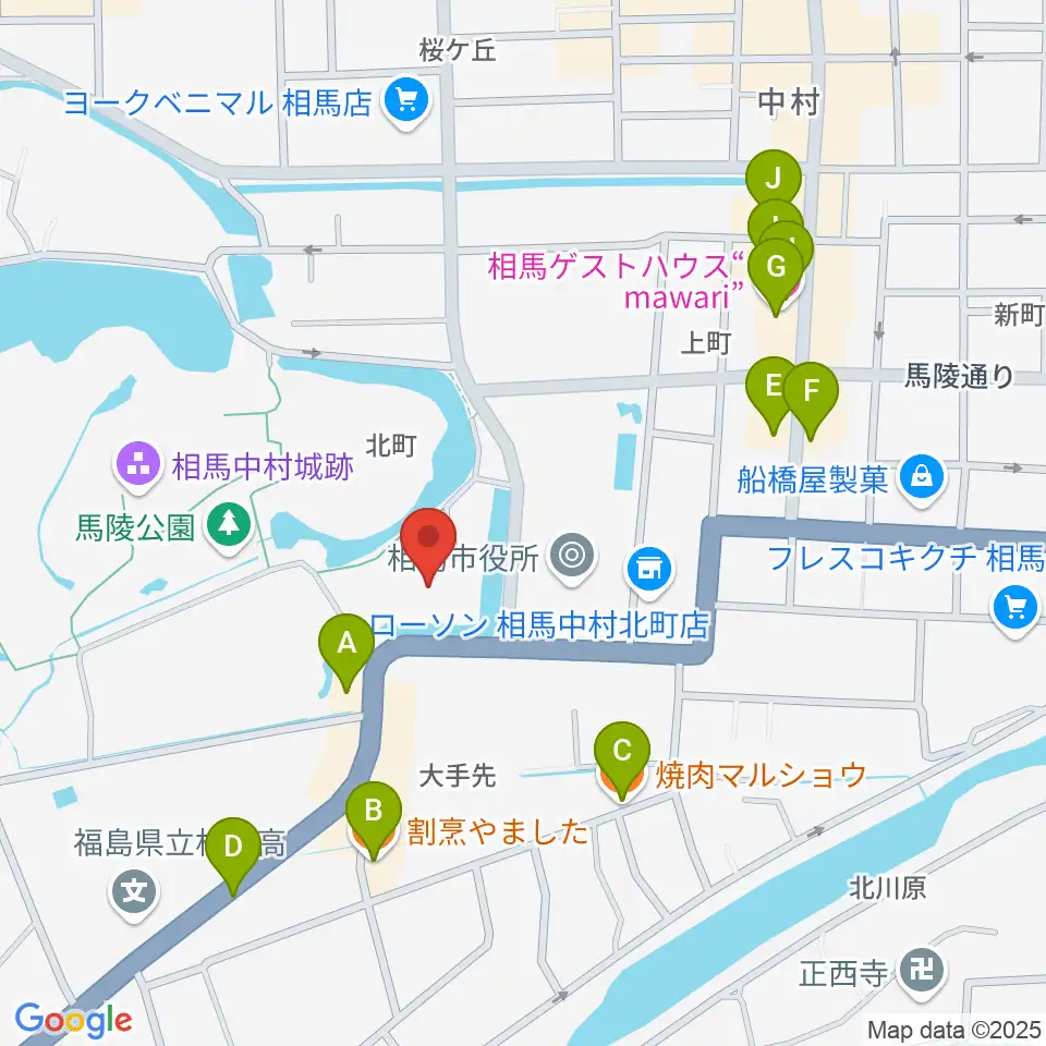 オアシス音楽センター（相馬センター）周辺のファミレス・ファーストフード一覧地図