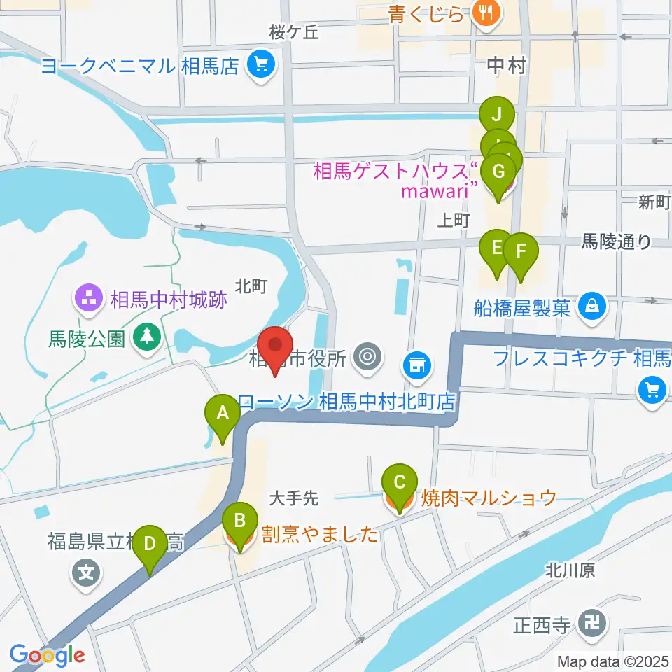 オアシス音楽センター（相馬センター）周辺のファミレス・ファーストフード一覧地図
