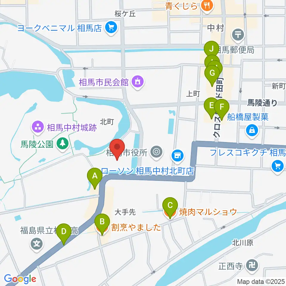 オアシス音楽センター（相馬センター）周辺のファミレス・ファーストフード一覧地図