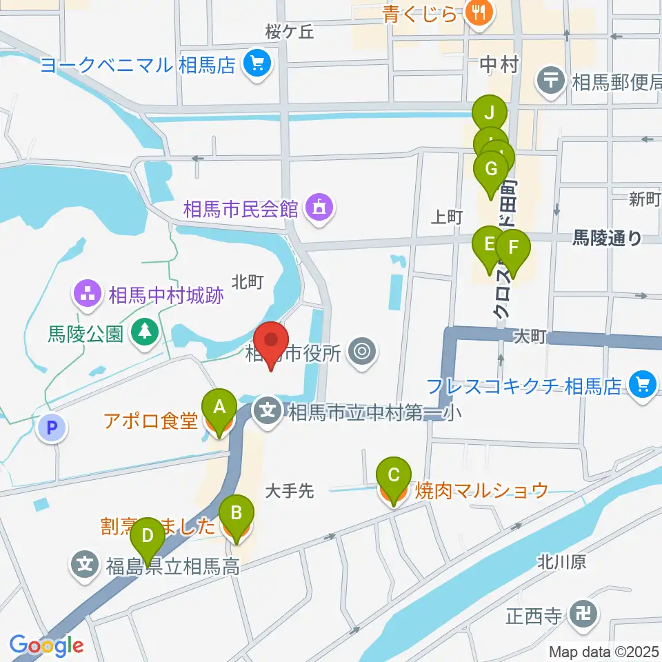 オアシス音楽センター（相馬センター）周辺のファミレス・ファーストフード一覧地図