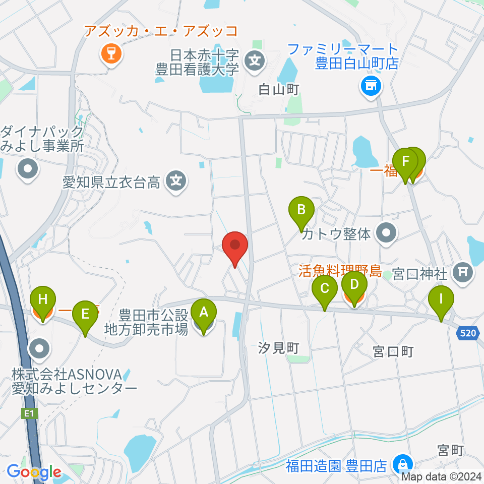 谷口ピアノ調律事務所周辺のファミレス・ファーストフード一覧地図