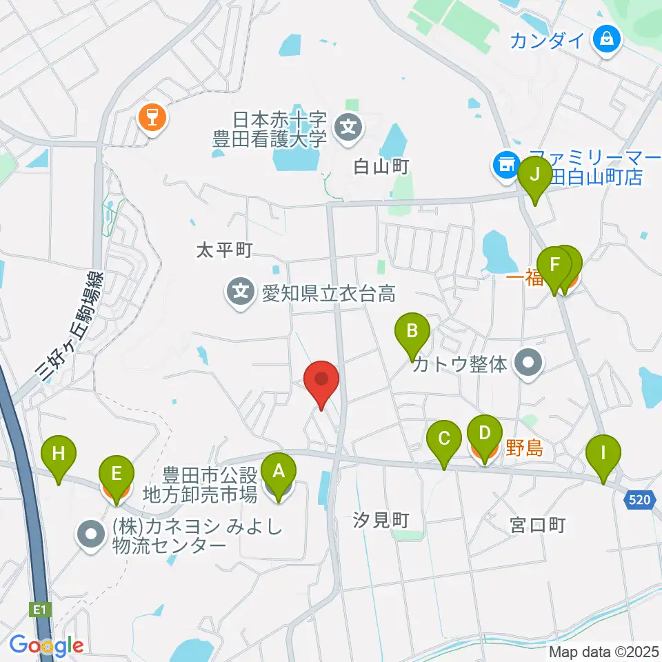 谷口ピアノ調律事務所周辺のファミレス・ファーストフード一覧地図